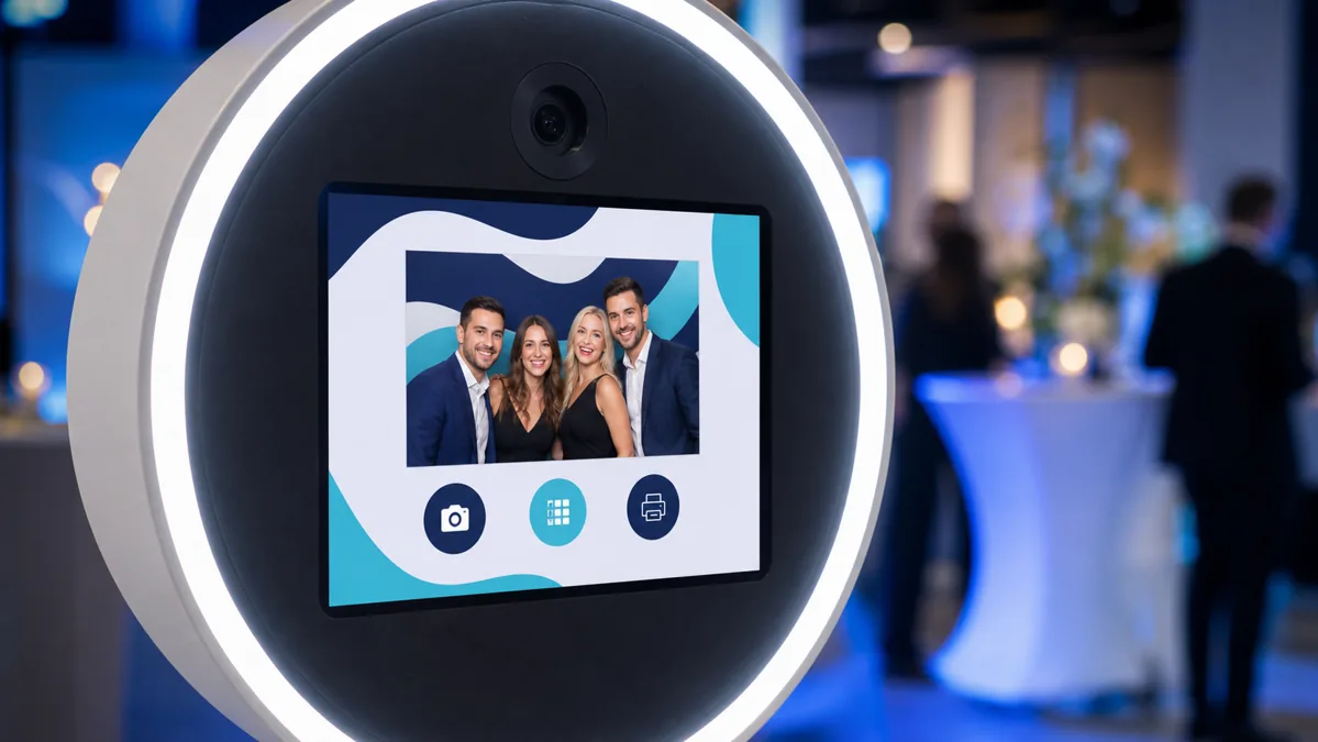 A custom-branded booth interface and setup can match the event identity