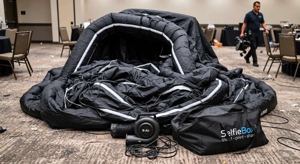 Inflatable SelfieBox being deflated and packed away after an event