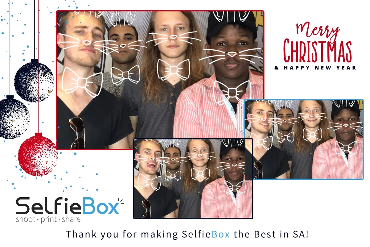 SelfieBox team using cat whiskers and bow-tie digital props
