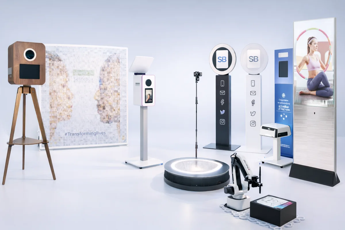 A selection of SelfieBox photo booths and interactive event experiences