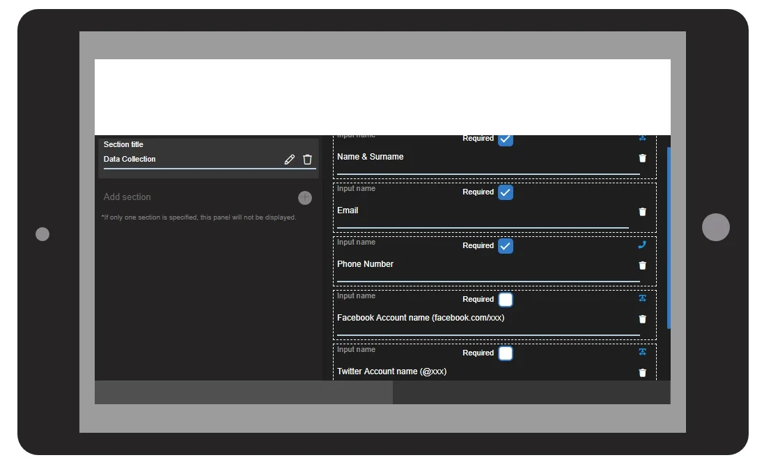 SelfieBox data capture form builder with custom contact fields