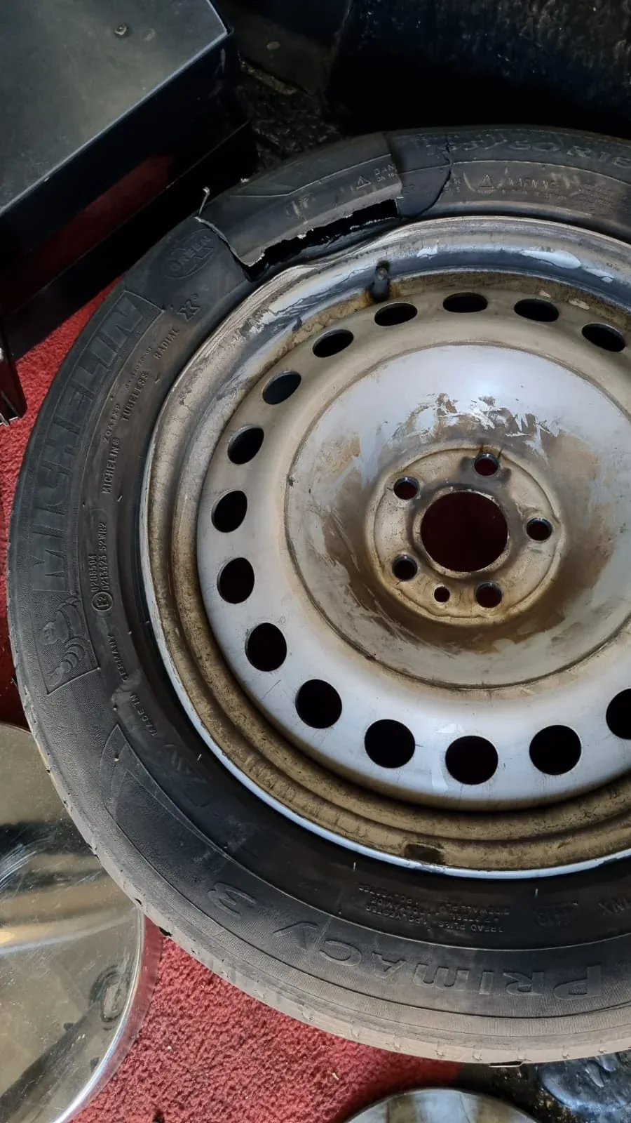 A damaged tyre that could no longer carry the journey.