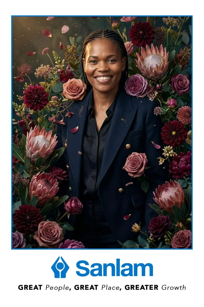 Floral AI portrait created for a Women's Month guest