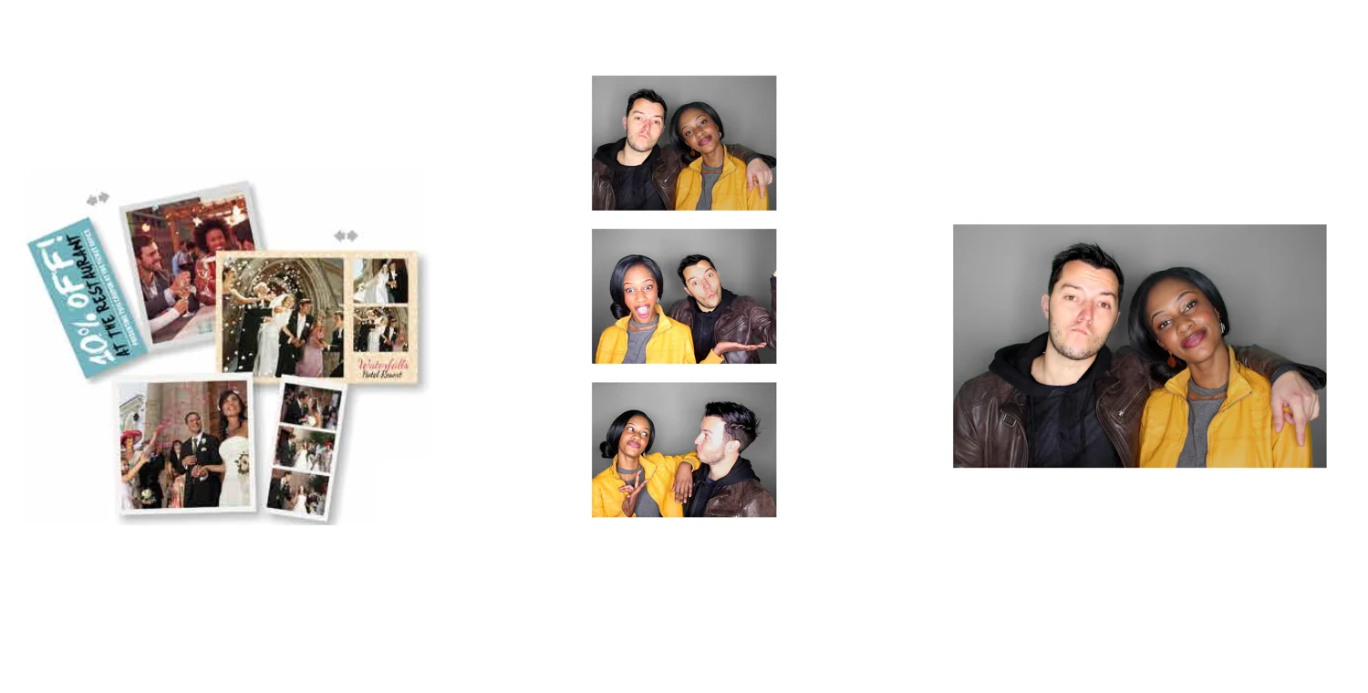 Selection of printed photo booth strips and layouts