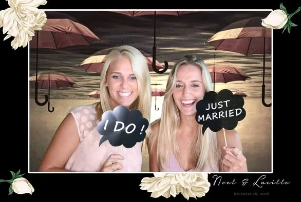 Noel and Lucille wedding guests using the SelfieBox photo booth in Stellenbosch