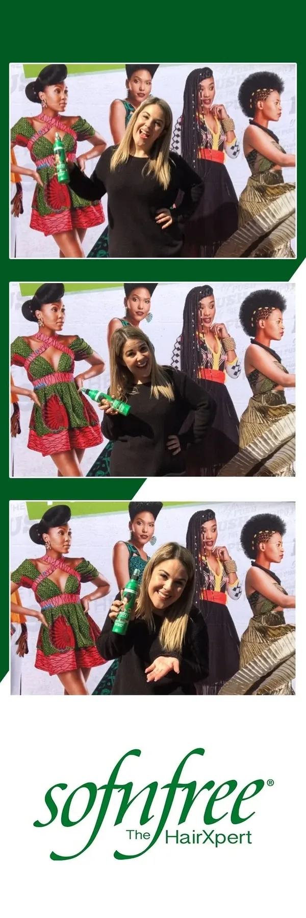 SofnFree HairXpert branded SelfieBox photo booth strip in Gauteng
